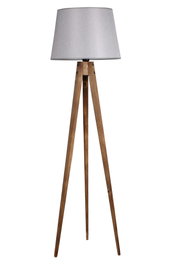 Opviq Lámpara de Pie de Madera y Tela Marrón y Gris